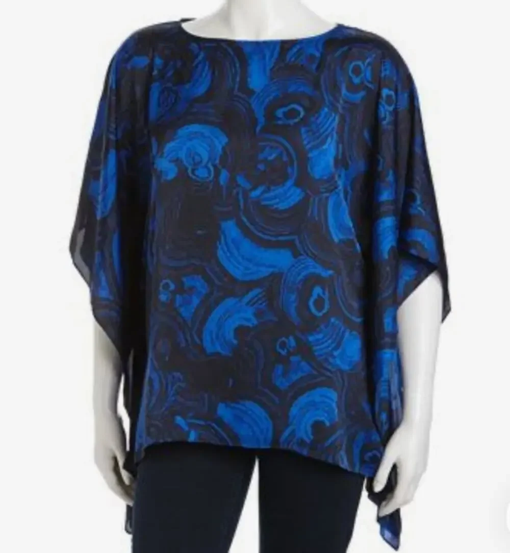Michael Kors Swirl Print Satin Feel Tunic Flutter Top Size XL Beach Boho EUC